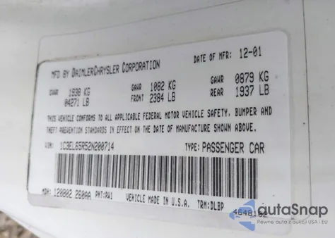 2002 Chrysler Sebring Limited z USA, uszkodzony, nr VIN 1C3EL65R52N200714